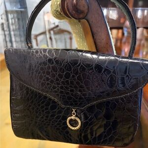 Beautiful Vintage 1960’S Black Crocodile Handbag.  Size S/M